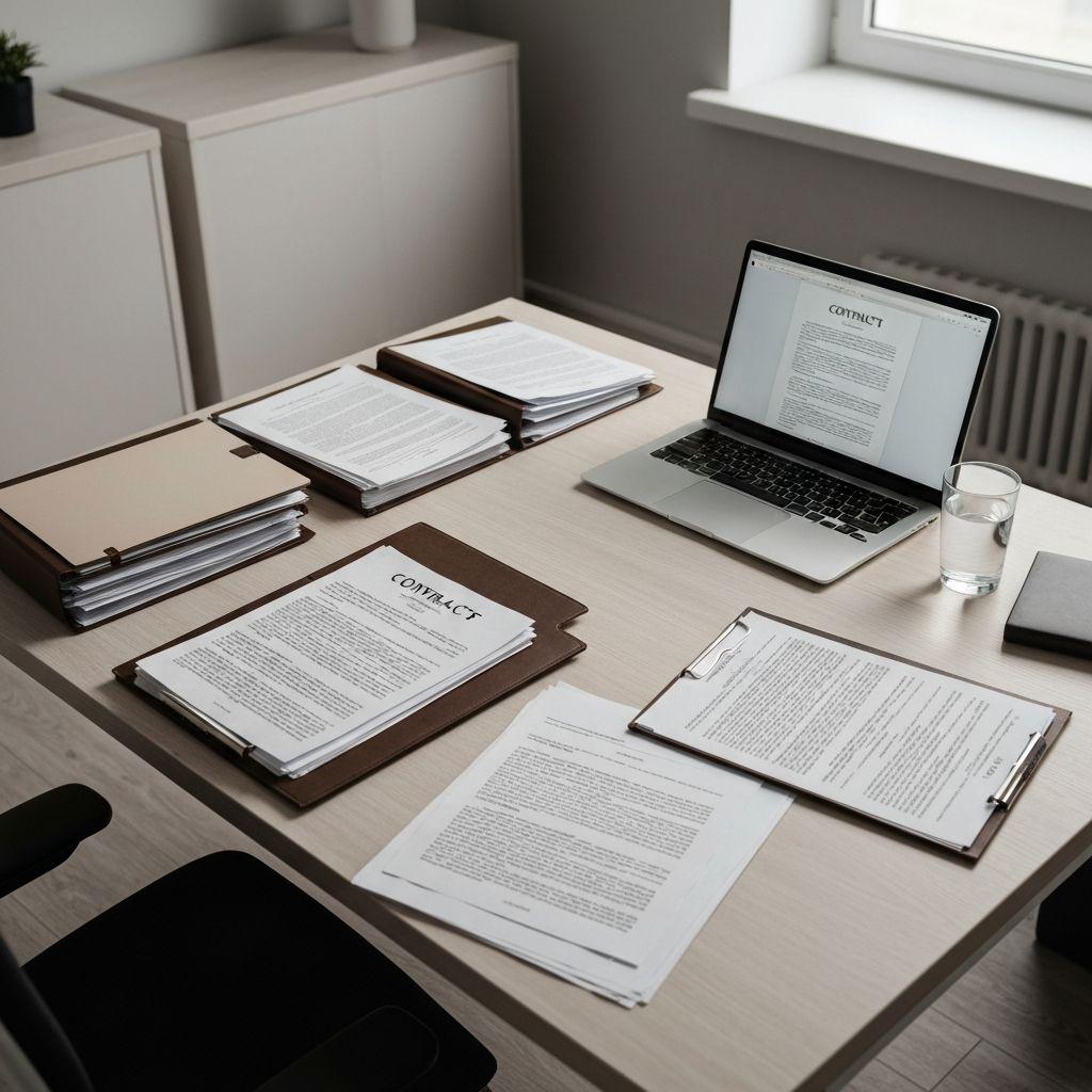 Documents juridiques et contrats sur un bureau